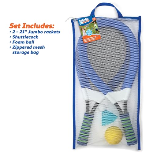 Kidoozie B*Active Backyard Jumbo Racket Set – Outdoor Sports Game with 2-21\" Soft Rackets, Soft Tennis Ball, Giant Shuttlecock, & Zippered Storage Bag – Ages 3 Years+