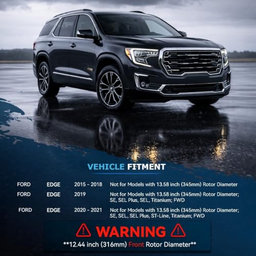 Image of Detroit Axle - Front Brake Kit for 2015-2021 Ford Edge | Disc Brakes Rotors Ceramic Brake Pads 2015 2016 2017 2018 2019 2020 2021 Replacement 12.44'' inch Rotors