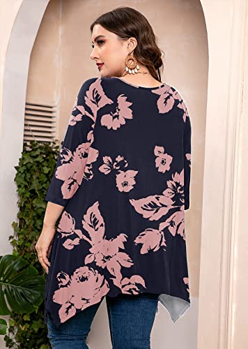 Auslook Plus Size Tunic For Women 3/4 Sleeve Shadow Rose 5X Lace Crewneck Tops Christmas Clothing Flowy Blouse Loose Fit Babydoll Summer Fall Winter Maternity Shirts Wear With Leggings #TOP4