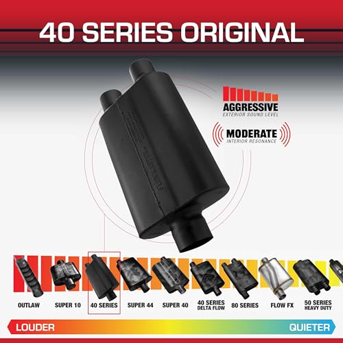 Image of Flowmaster 40 Series Original Chambered Muffler - 3.00 inch Center In / 2.50 inch Dual Out - Aggressive Sound - 16-Gauge Aluminized Steel - For Muscle Cars, Street Rods, Trucks, SUVs & Strip Builds (430402)