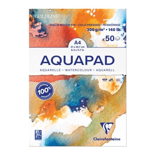 Lot de 3 Bloc de 50 feuilles papier aquarelle Aquapad, 300 g/m², A4