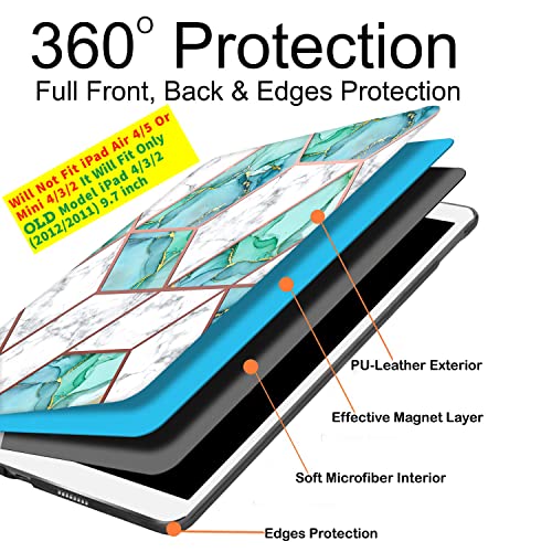 Image of DuraSafe Cases for iPad 2nd 2011 3rd 4th Gen 2012-9.7 [iPad 4 iPad 3 iPad 2 Old Model ] A1458 A1416 A1395 MC705HN /A MD328HN /A Ultra Slim Printed Smart PU Leather Flip Folio Book Cover - Marble Green