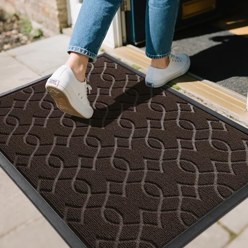 Yimobra Outdoor Mats for Front Door 29.5x17, All-Season Doormat, Coffee