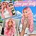 AISI HAIR Pink Wig for Women, Long Wavy Lace Hairline Middle Part Synthetic Wig for Daily Party-26 Inch