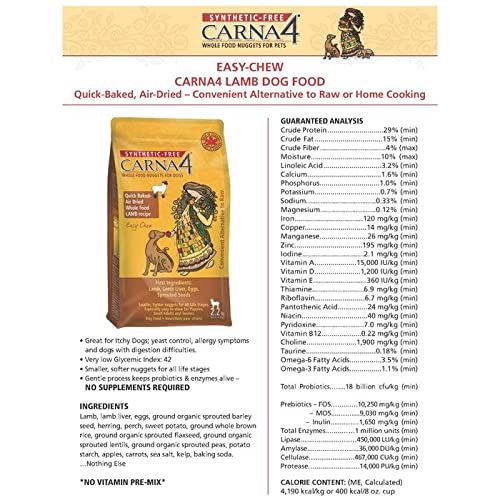 CARNA4 All Life Stages Easy Chew Lamb Formula Dry Dog Food (5lbs, Lamb)