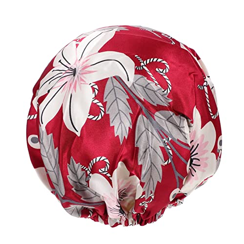 GANAZONO 色丁二重仕立て夜用帽子 レディース用ヘアケア帽 シャワーや就寝時に ゆったり調節可能でカールやロングヘア対応 優雅な柄入りで快適な肌触り 家用 にも