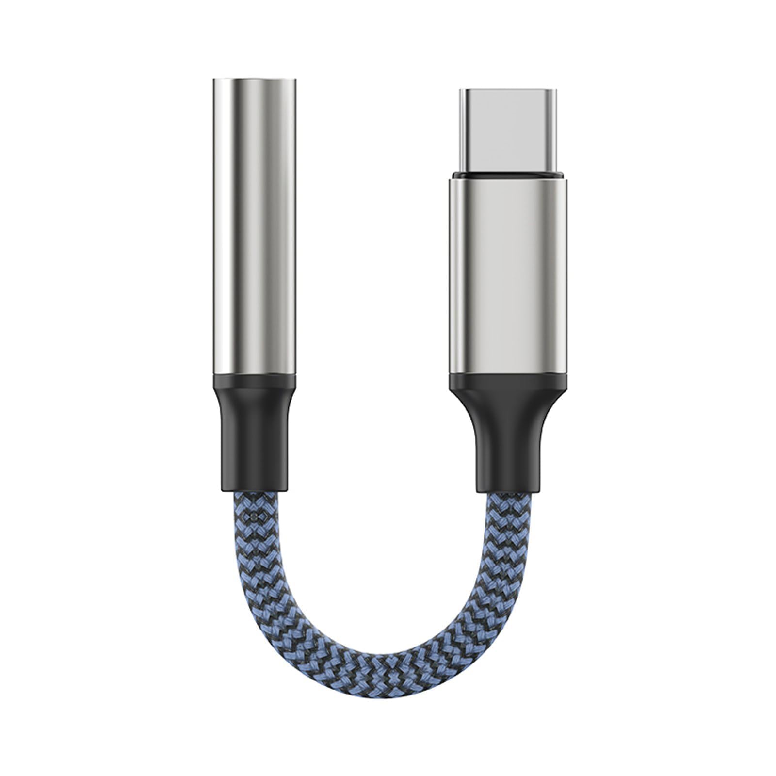 Adaptateur USB Type-C vers casque 3,5 mm cordon audio AUX bleu smartphone