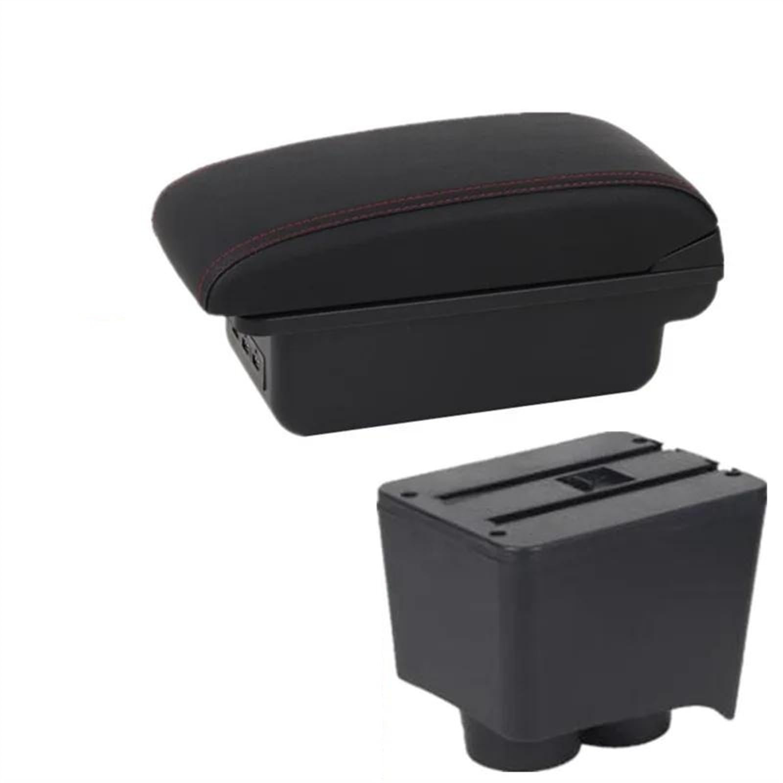 NOHEEU Car Armrest Box 2002-2009 Storage Dedicated Retrofit Interior Accessories For Polo 9N 3(B1 Black red 3USB)