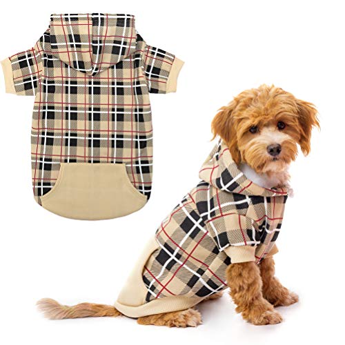EXPAWLORER Plaid Dog Hoodie – British Style Soft and Warm Dog Sweater with Leash Hole, Hooded Cold Weather Clothes, Dog Sweatshirt, Outfits, Winter Coat for Small Medium Large Dogs