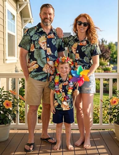 Image of JunNeng Toddler Baby Boy Shorts Sets Hawaiian Outfits,Summmer Hawaiian Shirt+ Elastic Shorts Vacation Clothes