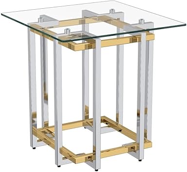 Nspire Contemporary Glass & Metal Accent Table in Silver & Gold
