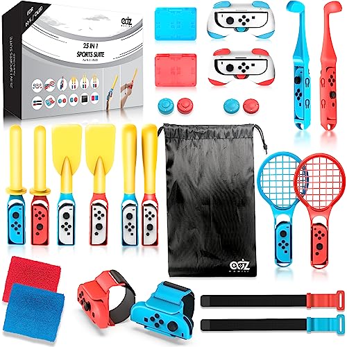 2023 Switch Sports Accessories Bundle 25 in 1 Switch Sports Accessories Compatible with Nintendo Switch and Switch OLED Joy Con Switch Controller, Tennis Rackets, Golf Clubs, Chambara Swords & More
