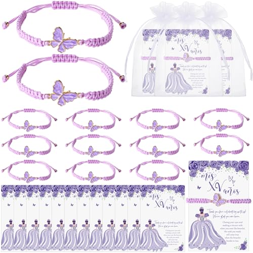Image of Wenqik 25 Sets Quinceanera Party Favors for Guests Sweet 15th Butterfly Adjustable Bracelets with Thank You Cards Organza Bag 15 Years Birthday Religious Gifts for Guests Party Favor