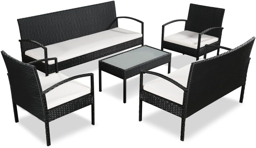 ANYCHOLE 5 Piece Patio Lounge Set with Cushions Poly Rattan