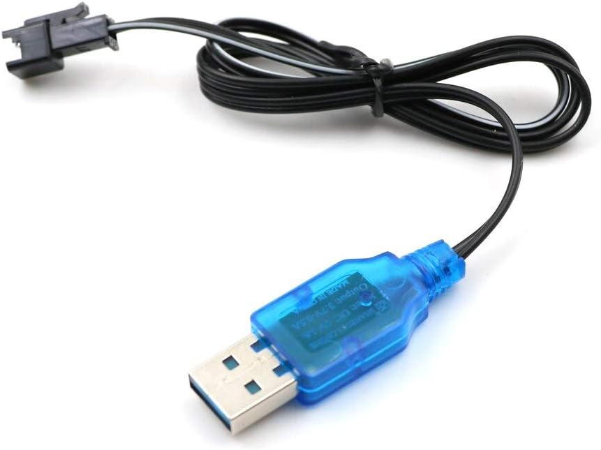 Close-up of the Delmitan 3.7V USB Charger Adapter Cable showing the USB-A plug and the battery connector