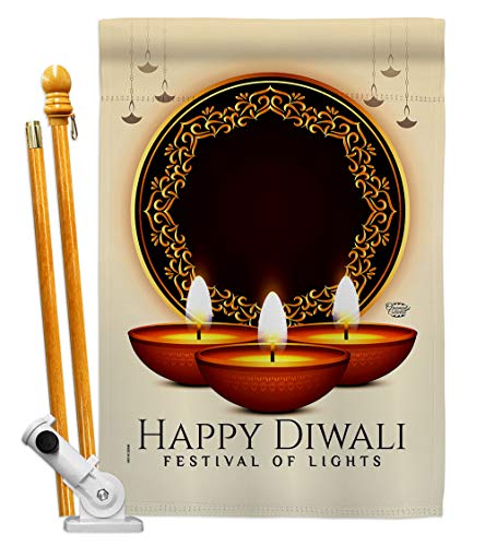 Ornament Collection Deepawali House Flag Set Celebration Diwali Deepavali Festival of Lights Hindus Religious Decoration Banner Small Garden Yard Gift Double-Sided, Made in USA