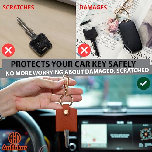 Image of Leather Keys Sleeve for Broken Car Key Loop Replacement - Cute Keychain Cover - Protector, Holder for Men & Women