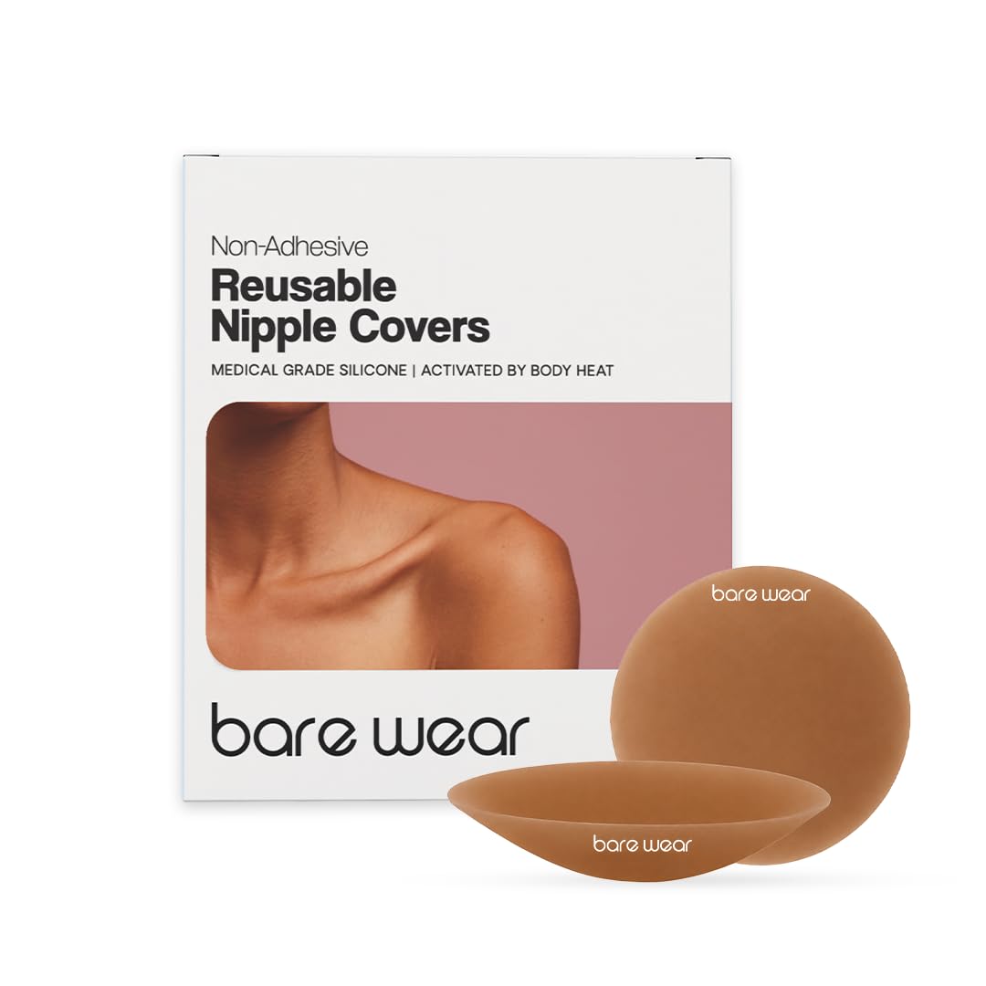 bare wear Non-Adhesive Brown Nipple Covers Plus – Not Sticky, Grippy, Reusable Nipple Pasties Plus for Women - (10 CM)-picture-8