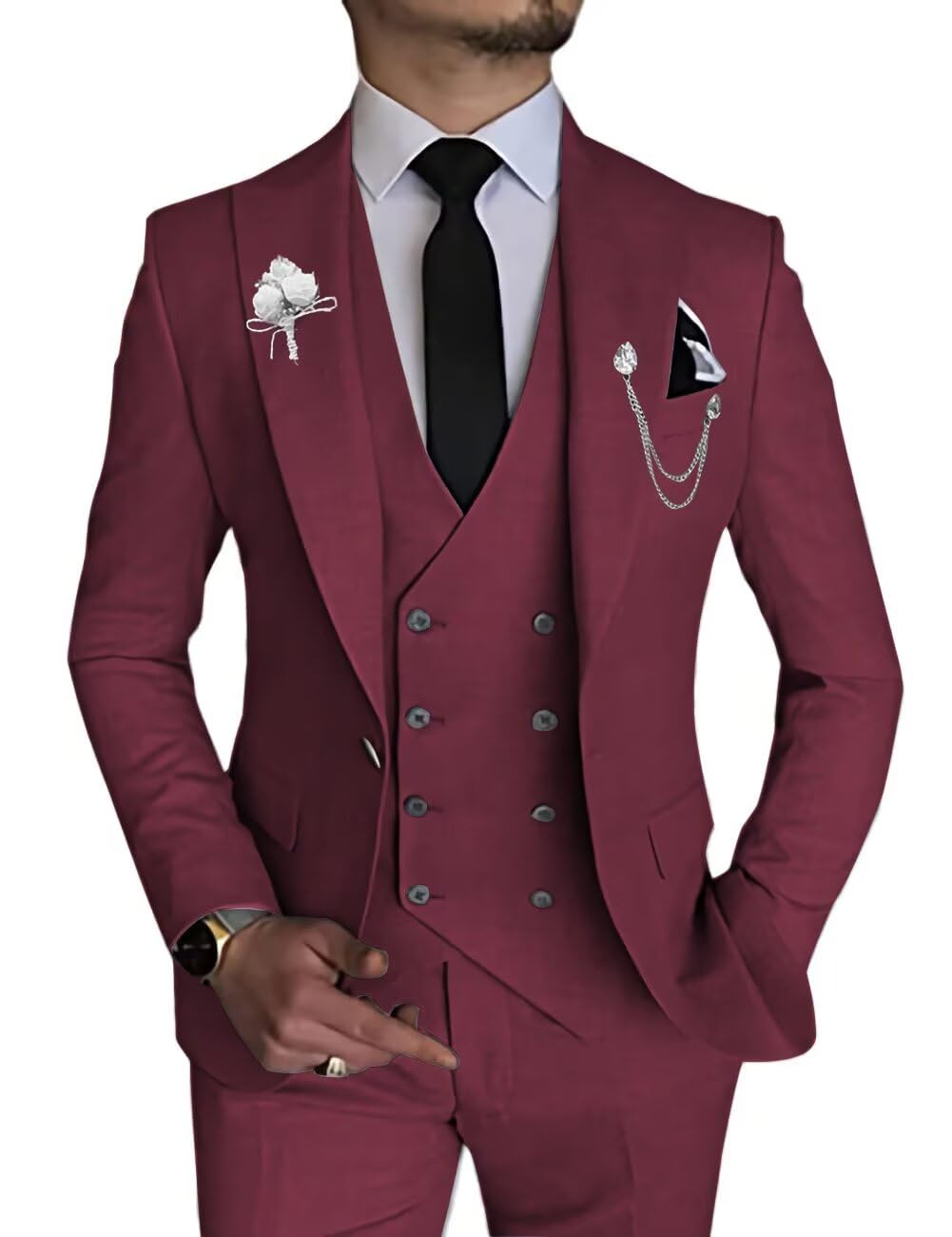 Men's Suit 2 Piece Slim Fit Double Breasted Blazer and Trousers Wedding Groom Tuxedo Peak Lapel Formal Prom Suits