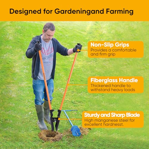wangyanhao Post Hole Digger Tool, Heavy Duty Post Hole Digger with Fiberglass Handle, 58 Inches - Thumbnail 4