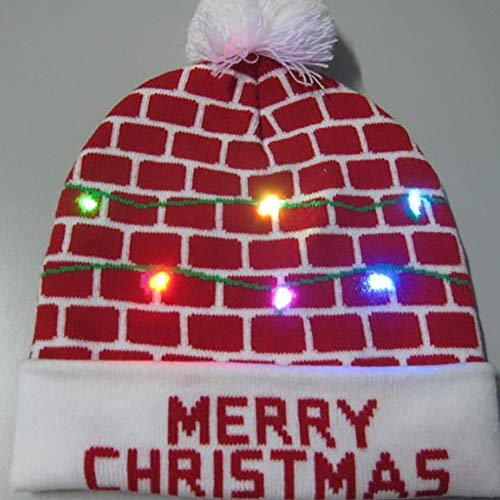 Preisvergleich Produktbild Weihnachtsmütze mit LED-Beleuchtung, warm, gestrickt, gute Elastizität, Wintermütze für drinnen und draußen, Festival, Urlaub, Feier, Partys, Bar, Weihnachtsgeschenk MERRY CHRISTMAS mehrfarbig