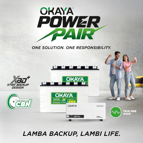 Image of Okaya Inverter with Two Battery Combo for Home,Office & Shops|ATSW 1900 24V Pure Sine Wave Inverter 1650VA with 36 Months Warranty & OPSJT17048 140Ah XBD+ Certified SJT Battery with 48 Months Warranty