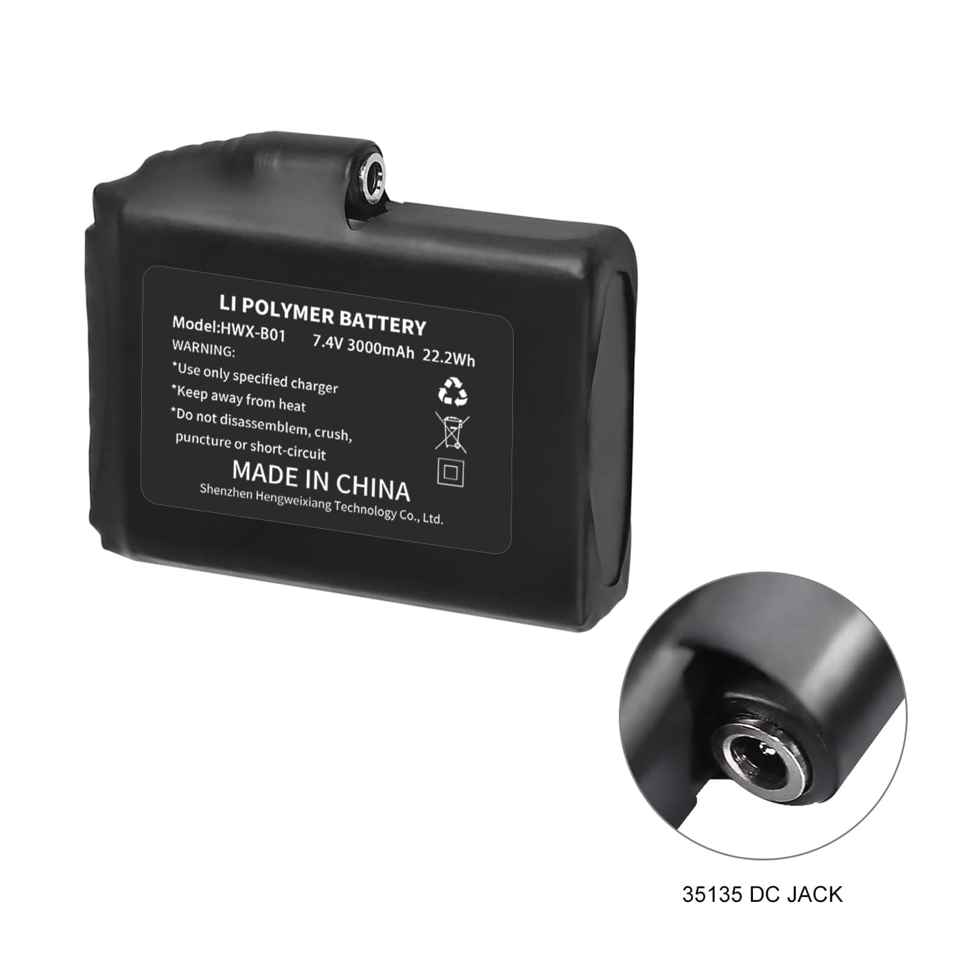 CUEHEAT 7.4V Heated Glove Liners Rechargeable Lithium Polymer Battery, for DC 3.5mm x 1.35mm Port - Heated Glove, Mitten, Sock (3000mAh, 1)