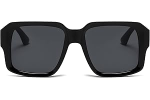 Zeelool Sunglasses: Women's Chunky Sunglasses Fashionable Retro 90s Shades Oversized Black Square Aviator Frames
