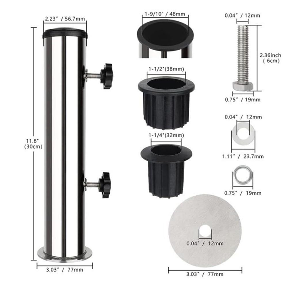 Regulowany uchwyt na parasol ze stali nierdzewnej do użytku na zewnątrz metalowy uchwyt na blacie z 32 mm i 38 mm PCW Sves odporny na wiatr wspornik do montażu na słupku (ocynkowany)