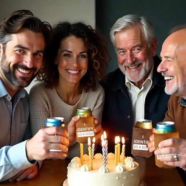 2pcs I Identify As A Soda Funny Beverage Beer Can Coole leather Beer Can Holder Fathers Day Birthday Gifts for Beer Lover Dad Father Him Men Party Supplies Decorations