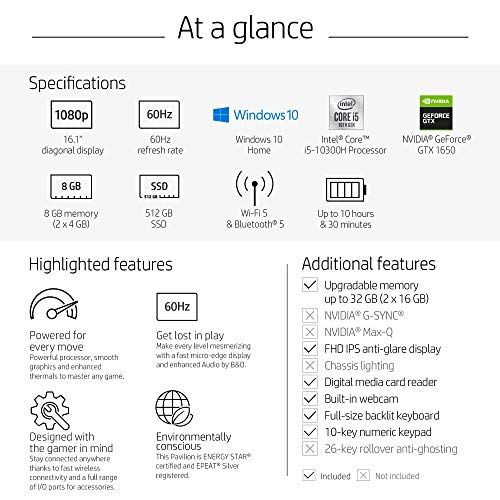 HP Pavilion Gaming 16 Laptop PC, NVIDIA GeForce GTX 1650, Intel Core i5-10300H, 8GB DDR4 RAM, 512GB PCIe NVMe SSD, 16.1… - Image 7