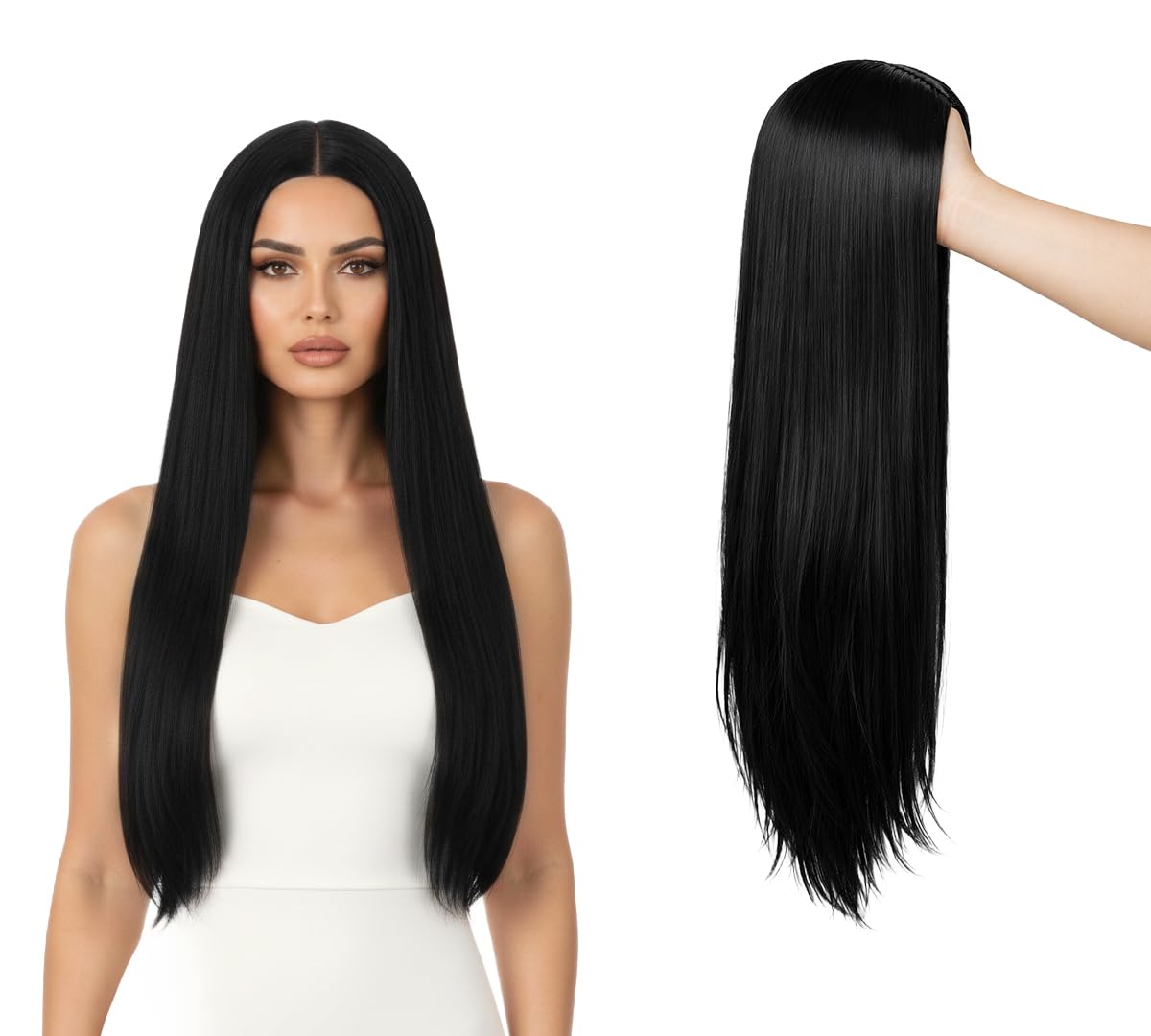 El Cabell Synthetic Hair Wig for Women, Middle Part Full Head Wig | Natural Black Long Hair Wig for Girls | Wig for Cancer Patients & Hair Loss Solution-image-35
