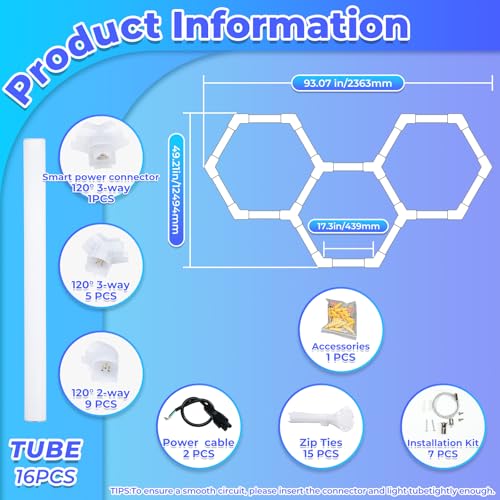 Hexagon Garage Lights-128W LED,5000K 14080LM Updated Bigger Size 16 Pack Lights for Car Detailing,Workshop,Basement,Gym,Bar - image 5