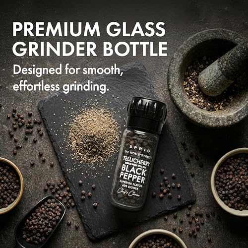 Image of Sprig World's Finest Black Pepper 50g | Expensive But Authentic | Superior Flavour | 60% Bigger | Chef's Choice | Tellicherry Garbled Special Extra Bold Grade | For Cooking, Seasoning & Finishing