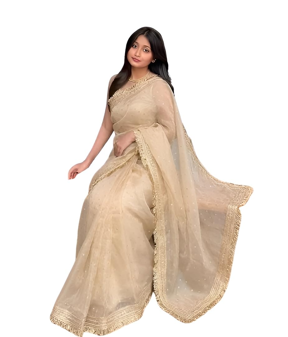 vragi Women’s Moss Silk Jacquard Butti Saree with Beautiful Fancy Lace Border and Unstitched Blouse Piece_(MOSSBUTTI CREAM_F)-picture-35