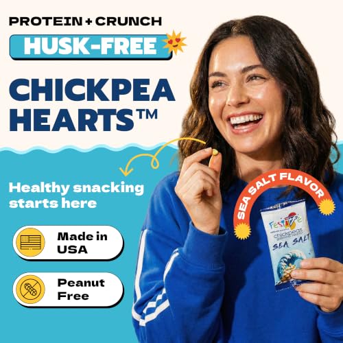 Image of Festive Chickpea Hearts - Crunchy Sea Salt Garbanzo Beans - Husk-Free Roasted Chickpea Snacks - Vegan Snacks with 5g Protein Per Serving Plant Based, Halal, Gluten Free, Dairy Free - 1oz 12 Pack