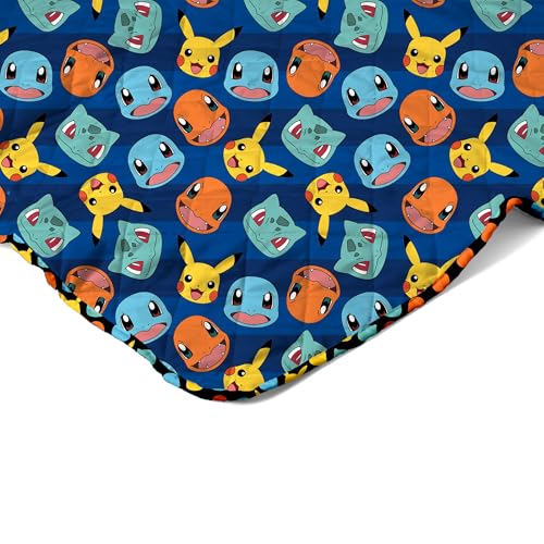 Image of Northwest Pokemon Striped Favorites Full /Queen Quilted Blanket, Cozy Fantasy Bedding for Gamers, Kids & Adults, Throw for Bedroom, Sofa, or Game Room Decor, 90 x 90 Inches
