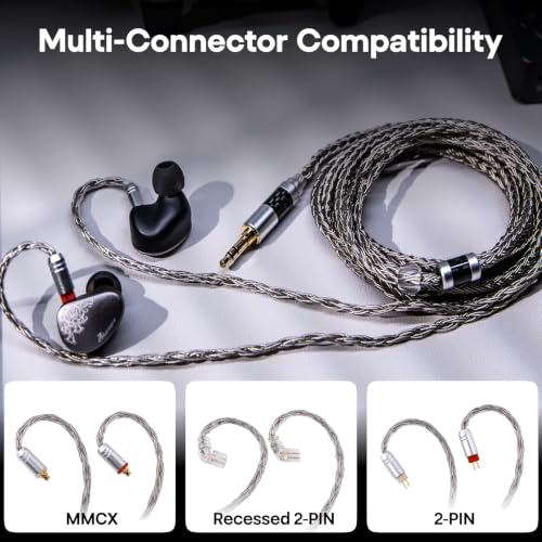 Image of Linsoul Tripowin Zonie IEM Cable, 2m Long Earbud Cord, 16 Core Silver Plated Earphone Cable, in Ear Monitor Wire for Audiophile Musician (2Pin)