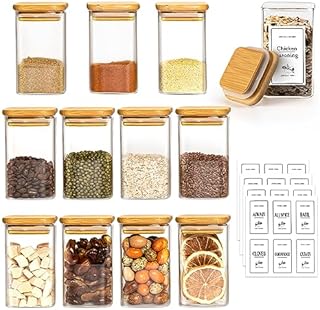 Xsiuyue Glass Jars with Bamboo Lids 12 Pack, 250ml/8oz Spice Jars with Lids and Labels, Airtight Kitchen Glass Storage Jars Spice Containers For Herbs, Spices, Seeds, Sugar, Nuts, Foods, Candy, Tea