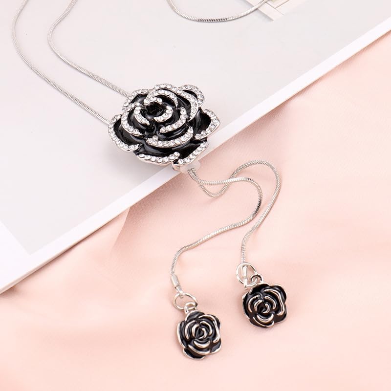 FORUBUS Elegant Long Necklace, Black Rose Long Necklace for Women, Long Rhinestone Necklace, Sweater Chain for Women - Image 8