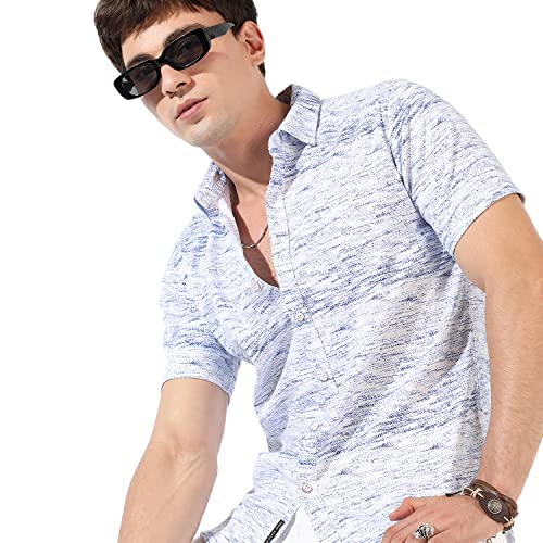 Image of CAHOOT Men's Button Up Shirt for Casual Wear | Regular Fit | Poly Lycra Shirt Crafted with Short Sleeve & Enhanced Stretch Comfort Fit for Everyday Wear