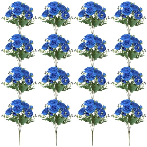 Ovveroche 16 Pack Royal Blue Peonies Artificial Flowers,Fake Silk Hydrangea Bouquet for Bridal Wedding Home Table Decor Reusable Dining Opening Ceremony Birthday Arrangement Faux Floral