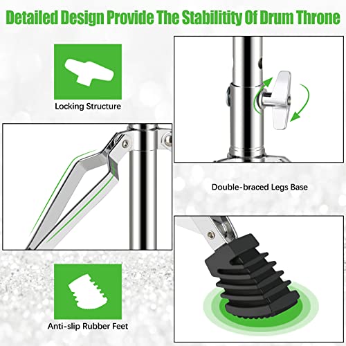 Image of EastRock Universal Drum Throne,Padded Drum Seat Rotatable Height Adjustable drumming Stools with Anti-Slip Feet for Adults and Kids Black (Silver)