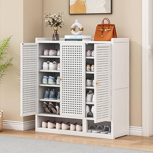 Étagère à chaussures en bambou blanc et finitions rotin luxe