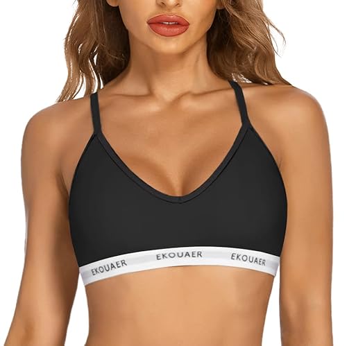 Ekouaer Comfort Bralette Padded Wireless Bra With Racerback Cotton Everyday Bras (Black, Large) #TOP24