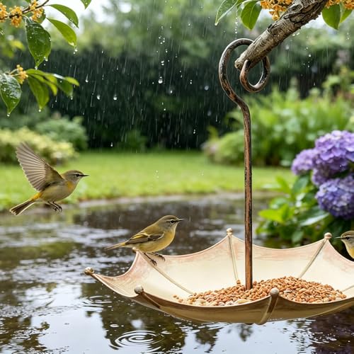 ChenShuo Umbrella Shaped Hanging Bird Feeder, Wild Birds Water Bowl Bath, Hummingbird Feeder Tray for Outside, Garden Decoration Gift for Backyard Yard Balcony Porch Courtyard, Vintage Copper by CHENSHUO - Used condition - Image 7