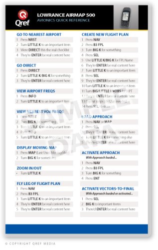 Lowrance Airmap 500 Qref Card Checklist (Qref Avionics Quick Reference)      Cards – December 9, 2008