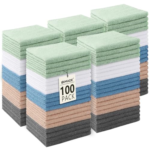 Image of UNIMADE Washcloths Bulk 100 Pack Face Towels (12 inch x 12 inch), Highly Soft Wash Cloths and Hand Towels, Fast Drying Multi-Purpose Microfiber Cleansing Cloths for Bathroom, Hotel, Spa, and Salon-Multicolor