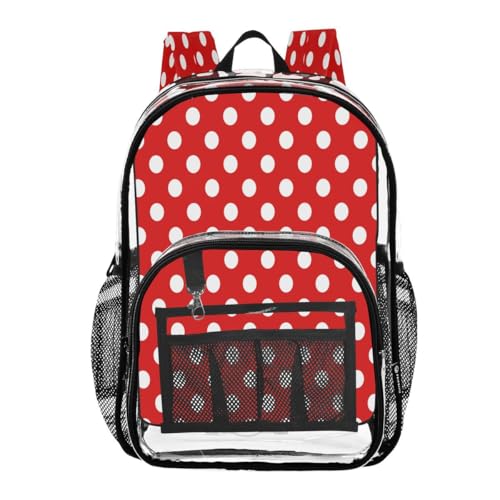 ALAZA Polka Dot Red White Clear Backpack PVC Transparent Bookbag Heavy Duty for Student Boy Girl Kids Adult School Travel Work