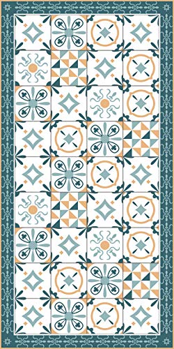 Deco&Fun - Alfombra Vinílica Hidráulica Zule Turquesa 70x140cm -Alfombra de Vinilo hidráulica - Alfombra Cocina...